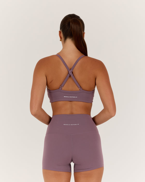 AIRE V NECK CROSS BACK BRA - PLUM
