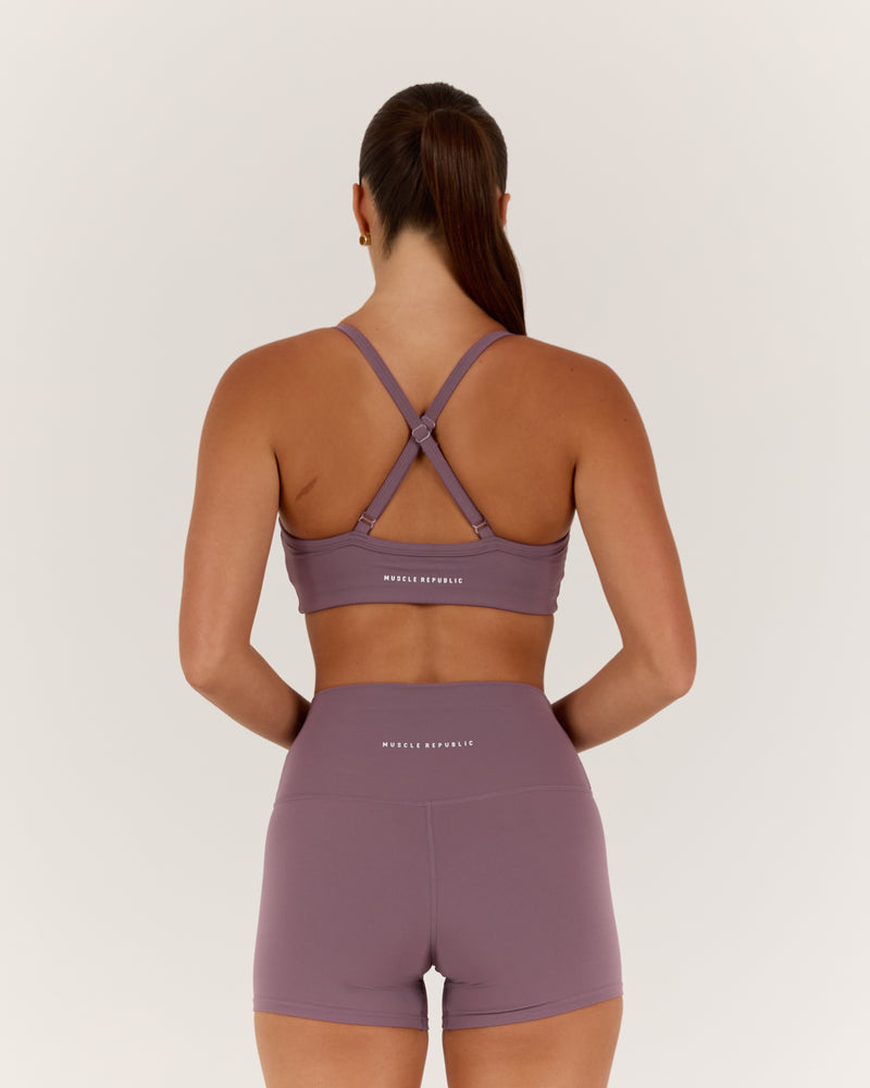 AIRE V NECK CROSS BACK BRA - PLUM