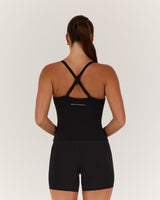 AIRE V NECK CROSS BACK TOP - BLACK