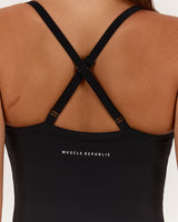 AIRE V NECK CROSS BACK TOP - BLACK
