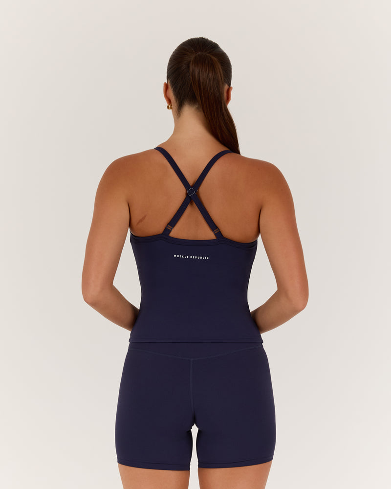 AIRE V NECK CROSS BACK TOP - INK