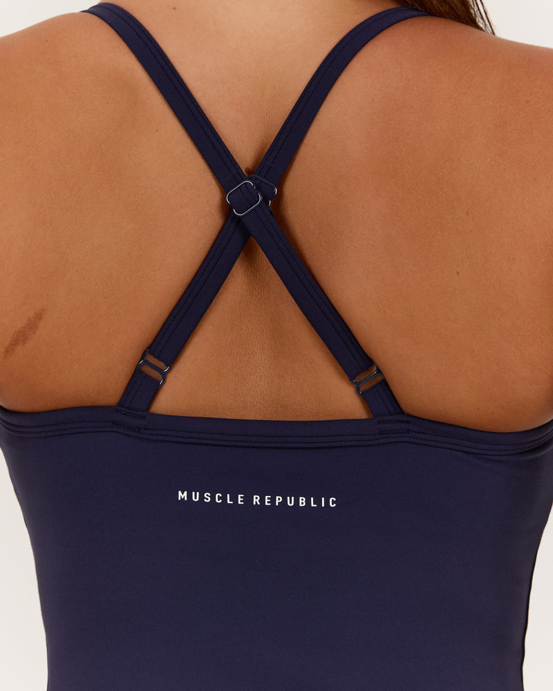 AIRE V NECK CROSS BACK TOP - INK