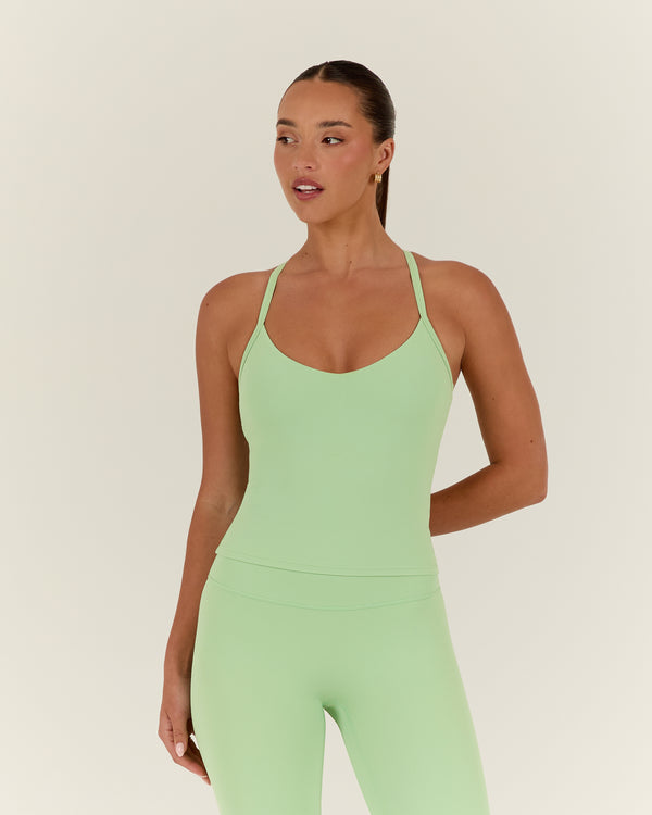 AIRE V NECK CROSS BACK TOP - MATCHA