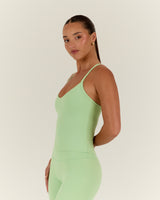 AIRE V NECK CROSS BACK TOP - MATCHA