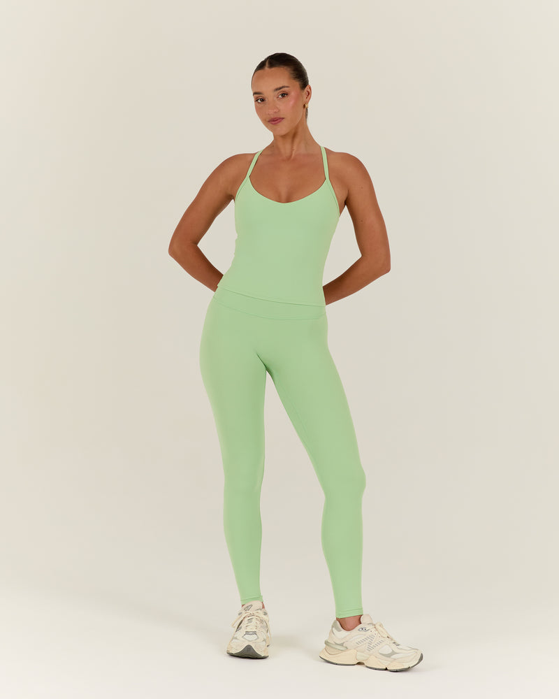 AIRE V NECK CROSS BACK TOP - MATCHA