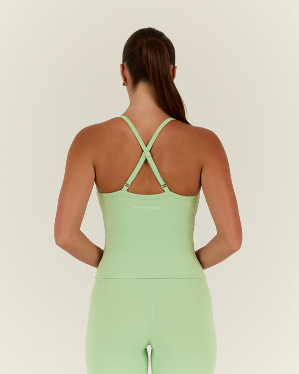 AIRE V NECK CROSS BACK TOP - MATCHA