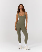 AIRE V NECK CROSS BACK TOP - OLIVE SMOKE