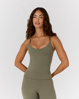 AIRE V NECK CROSS BACK TOP - OLIVE SMOKE