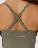 AIRE V NECK CROSS BACK TOP - OLIVE SMOKE