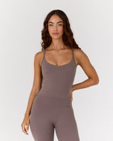 AIRE V NECK CROSS BACK TOP - PEPPERCORN