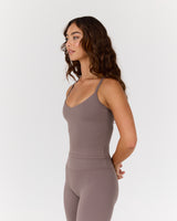 AIRE V NECK CROSS BACK TOP - PEPPERCORN