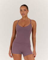 AIRE V NECK CROSS BACK TOP - PLUM