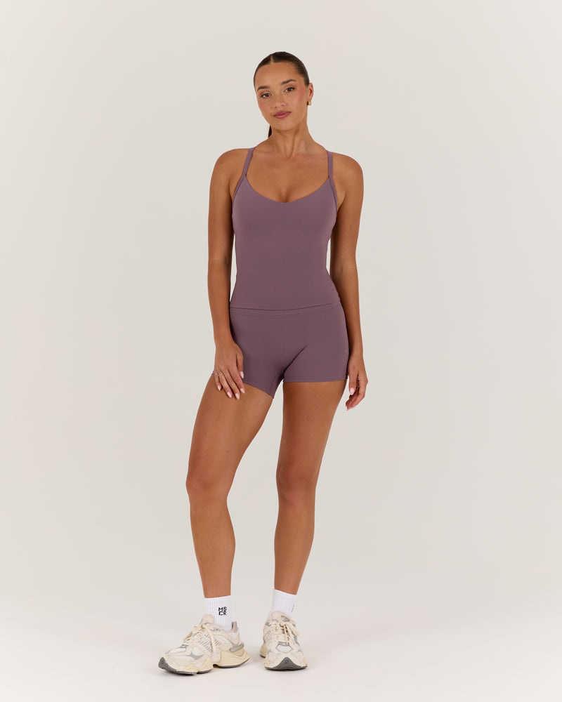 AIRE V NECK CROSS BACK TOP - PLUM