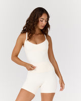 AIRE V NECK CROSS BACK TOP - VANILLA