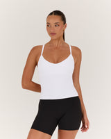 AIRE V NECK CROSS BACK TOP - WHITE