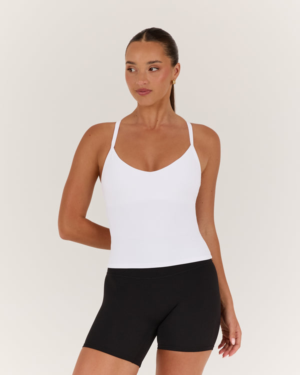 AIRE V NECK CROSS BACK TOP - WHITE