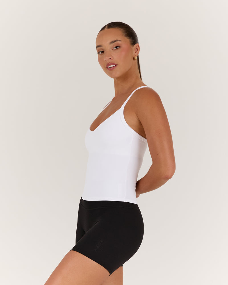AIRE V NECK CROSS BACK TOP - WHITE