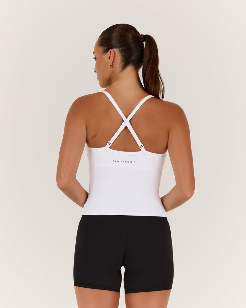 AIRE V NECK CROSS BACK TOP - WHITE