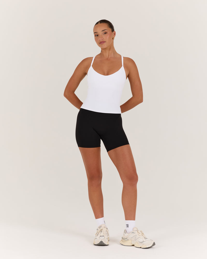 AIRE V NECK CROSS BACK TOP - WHITE