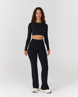 ATHLEISURE TWIST BACK LONG SLEEVE TOP - BLACK