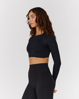 ATHLEISURE TWIST BACK LONG SLEEVE TOP - BLACK