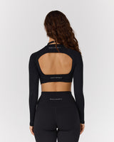 ATHLEISURE TWIST BACK LONG SLEEVE TOP - BLACK