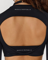 ATHLEISURE TWIST BACK LONG SLEEVE TOP - BLACK