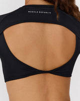 ATHLEISURE TWIST BACK LONG SLEEVE TOP - BLACK