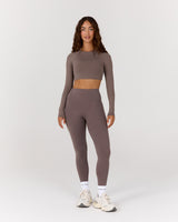ATHLEISURE TWIST BACK LONG SLEEVE TOP - PEPPERCORN