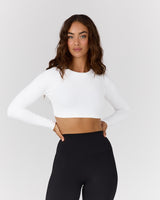ATHLEISURE TWIST BACK LONG SLEEVE TOP - WHITE