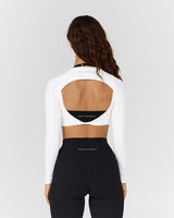 ATHLEISURE TWIST BACK LONG SLEEVE TOP - WHITE