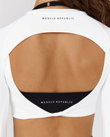 ATHLEISURE TWIST BACK LONG SLEEVE TOP - WHITE
