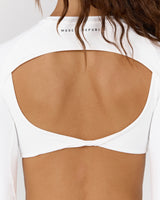 ATHLEISURE TWIST BACK LONG SLEEVE TOP - WHITE