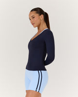 ATHLEISURE V LONG SLEEVE TOP - DEEP NAVY