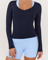 ATHLEISURE V LONG SLEEVE TOP - DEEP NAVY