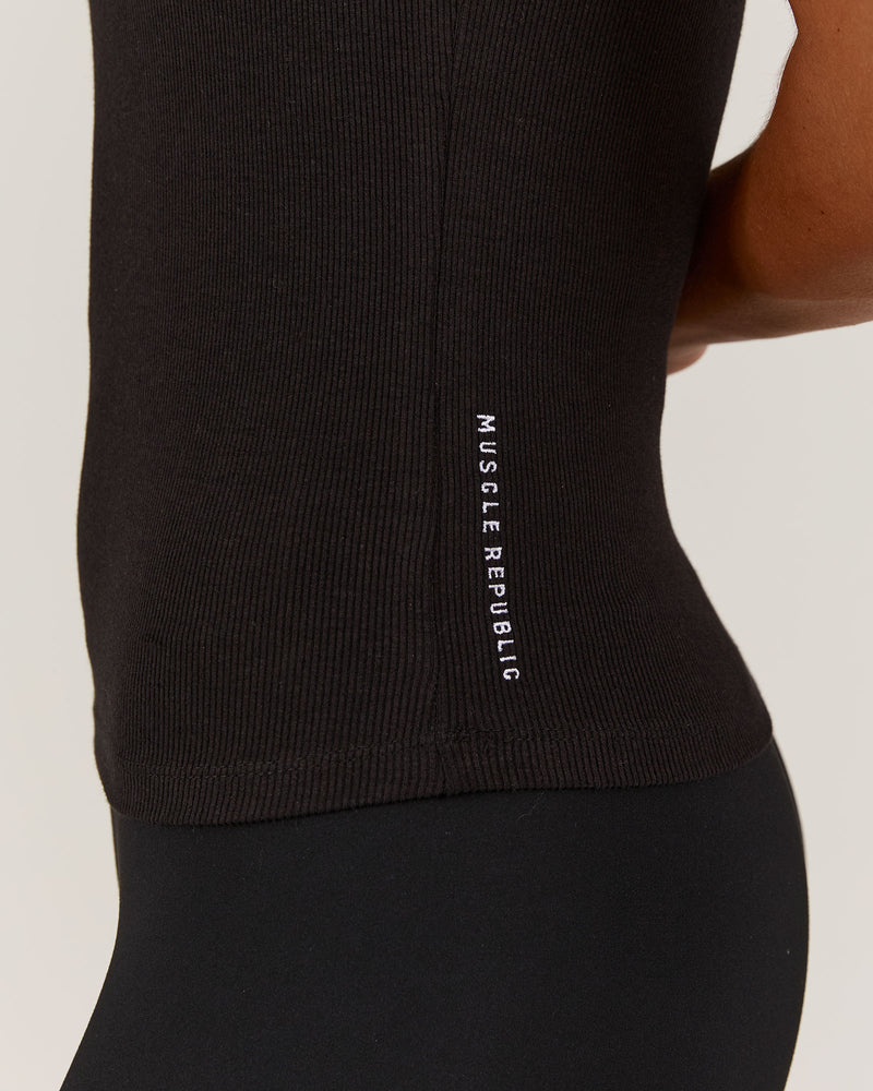 CONTROL RIBBED TANK TOP - BLACK