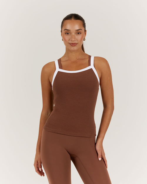 CONTROL RIBBED TANK TOP - TOFFEE