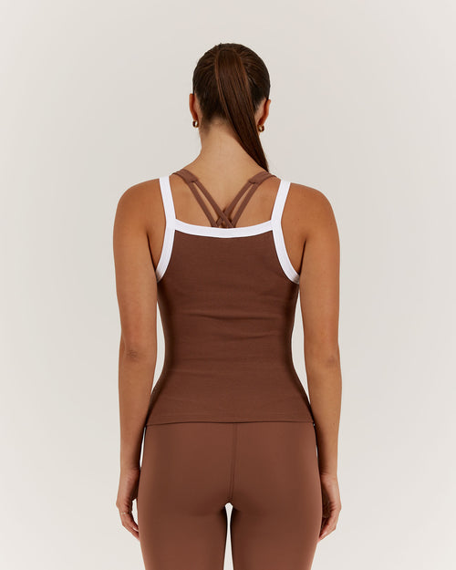 CONTROL RIBBED TANK TOP - TOFFEE