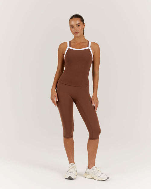 CONTROL RIBBED TANK TOP - TOFFEE