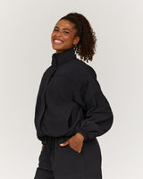 CROPPED WOVEN TRACK JACKET - BLACK