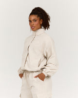 CROPPED WOVEN TRACK JACKET - SANDSTONE