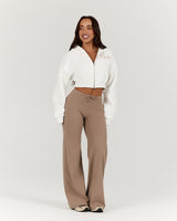 CROPPED ZIP UP HOODIE - OFF WHITE
