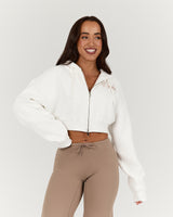 CROPPED ZIP UP HOODIE - OFF WHITE