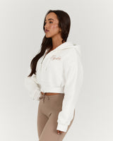 CROPPED ZIP UP HOODIE - OFF WHITE