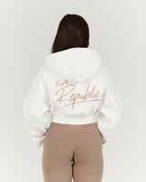 CROPPED ZIP UP HOODIE - OFF WHITE
