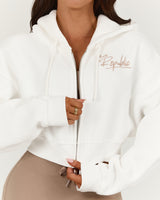 CROPPED ZIP UP HOODIE - OFF WHITE