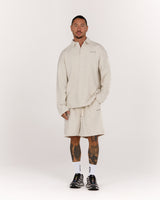 MENS TERRY BOXY LONG SLEEVE POLO TOP - OAT MARLE ELEVATION