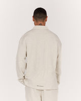 MENS TERRY BOXY LONG SLEEVE POLO TOP - OAT MARLE ELEVATION