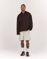 MENS TERRY BOXY LONG SLEEVE POLO TOP - VOLCANO ELEVATION