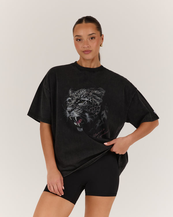 ESSENTIALS LEOPARD TEE - FADED BLACK